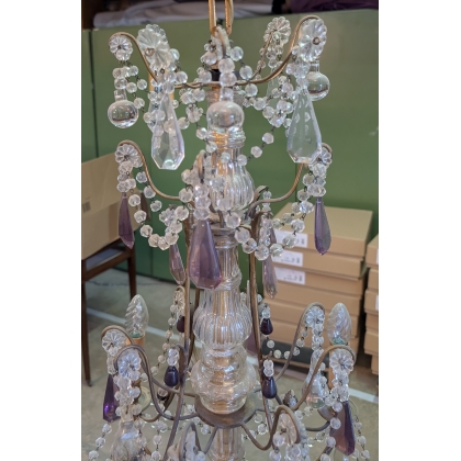 Lustre en bronze à cristaux à 8 lumières