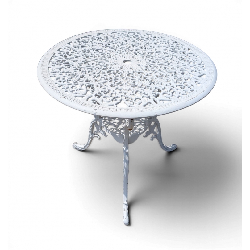 Table ronde en fonte d'alu ajourée blanche
