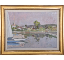 Tableau "Chantier naval à Rolle" signé CHINET
