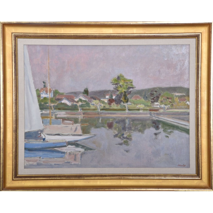 Tableau "Chantier naval à Rolle" signé CHINET