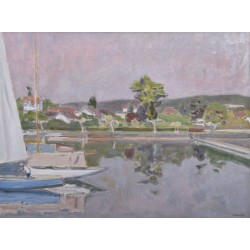 Tableau "Chantier naval à Rolle" signé CHINET