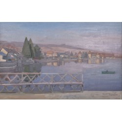 Tableau "Le Débarcadère à Rolle" signé CHINET