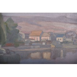 Tableau "Le Débarcadère à Rolle" signé CHINET
