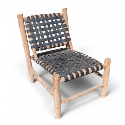 Siège en bois et cuir tressé