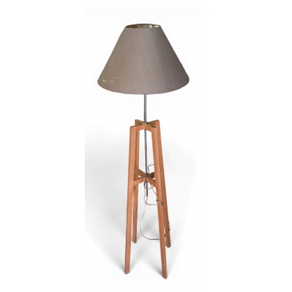 Lampe pied en bois, abat-jour beige