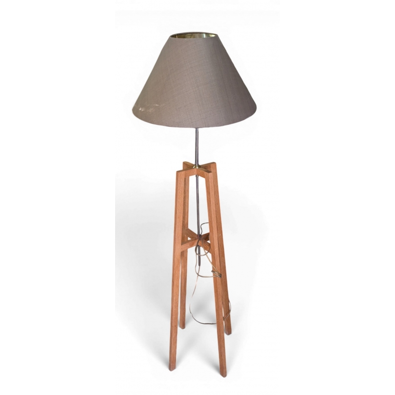Lampe pied en bois, abat-jour beige