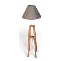 Lampe pied en bois, abat-jour beige