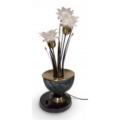Lampe Fleurs en laiton et verre