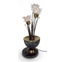 Lampe Fleurs en laiton et verre