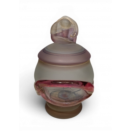 Pot couvert en verre signé Jon Art