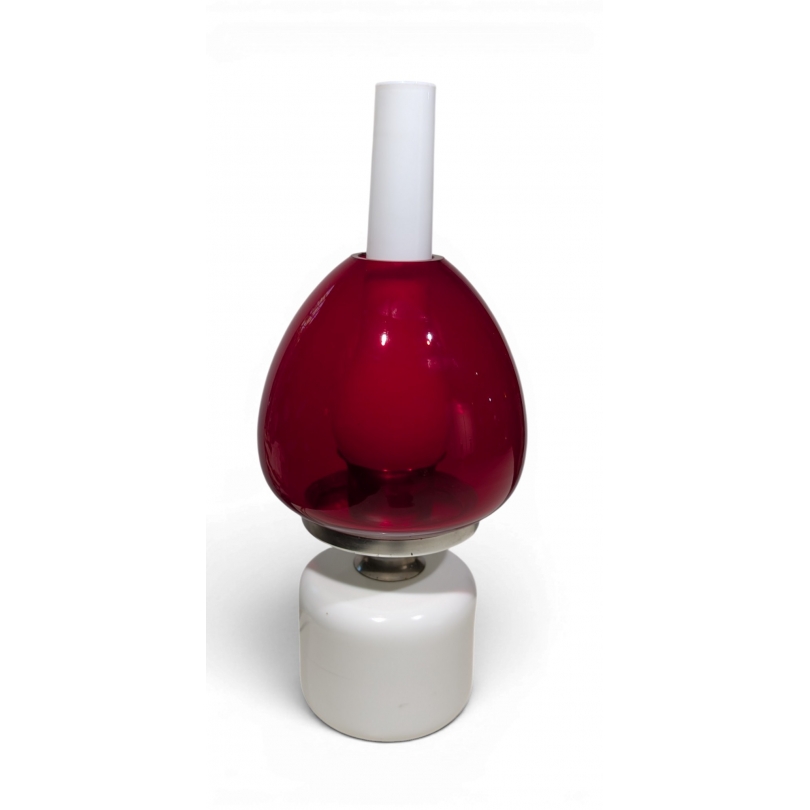 Lampe en opaline blanche et rouge