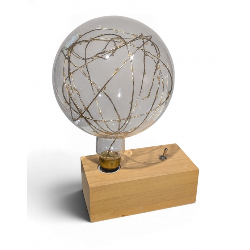 Lampe Boule, socle en bois