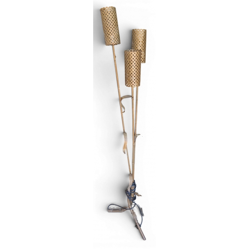 Lampe Bambou en métal doré