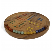 Jeu de ludo en bois et billes en pierre
