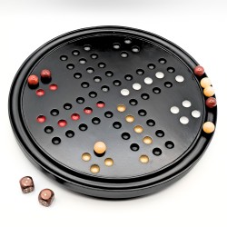 Black wooden Ludo set with stone pieces