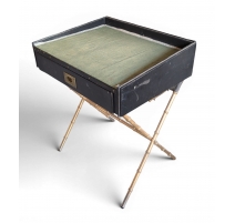 Petit bureau en cuir noir et métal doré par ADNET