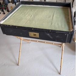 Small desk in black leather and gold-coloured metal by ADNET
