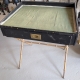 Petit bureau en cuir noir et métal doré par ADNET