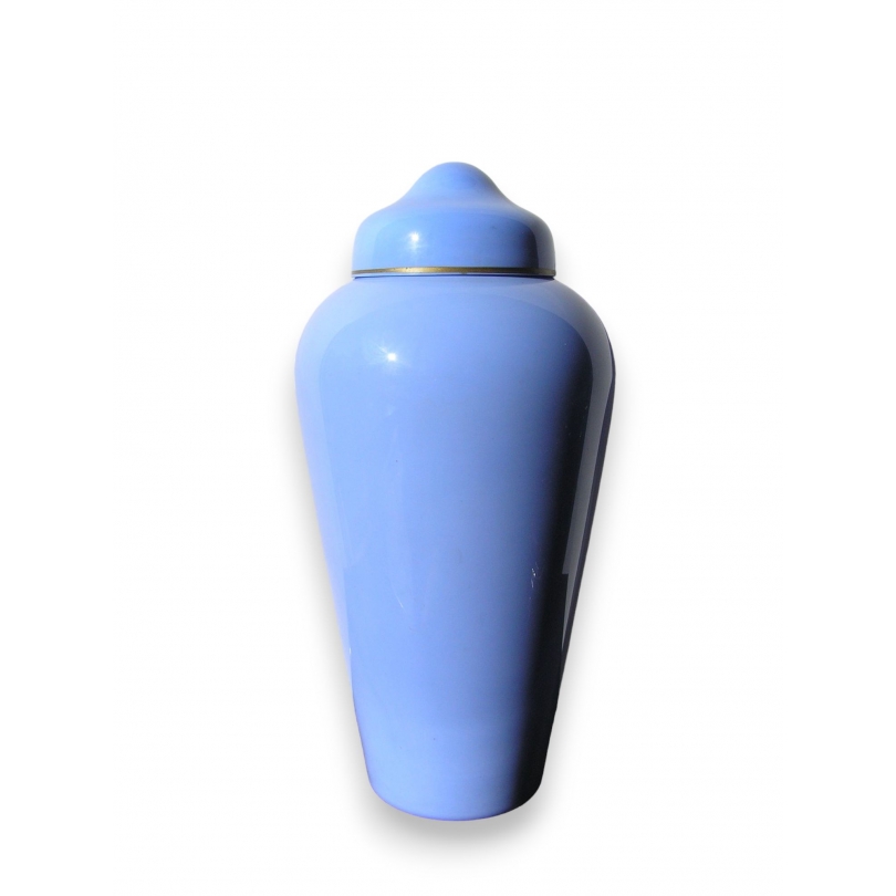 Vase en opaline bleue avec couvercle