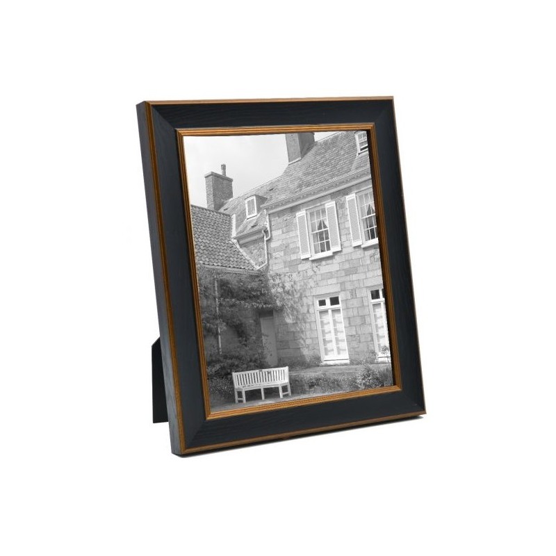 Cadre photo en bois noir et or