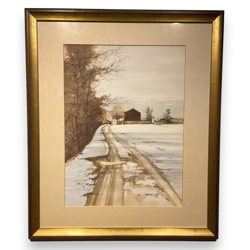 Aquarelle "Paysage de neige" signé ZAIGUE