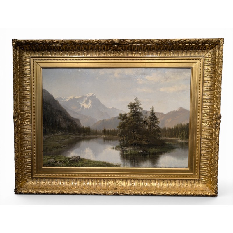 Tableau "Lac de montagne" signé J. JEQUIER