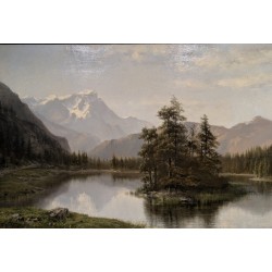 Tableau "Lac de montagne" signé J. JEQUIER