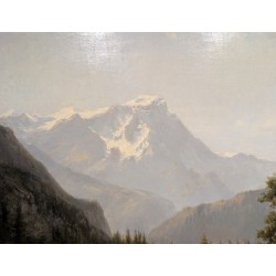 Tableau "Lac de montagne" signé J. JEQUIER