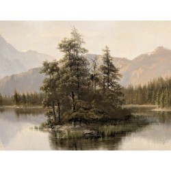 Tableau "Lac de montagne" signé J. JEQUIER