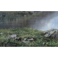 Tableau "Lac de montagne" signé J. JEQUIER