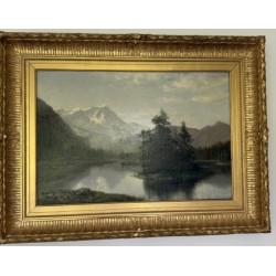 Tableau "Lac de montagne" signé J. JEQUIER