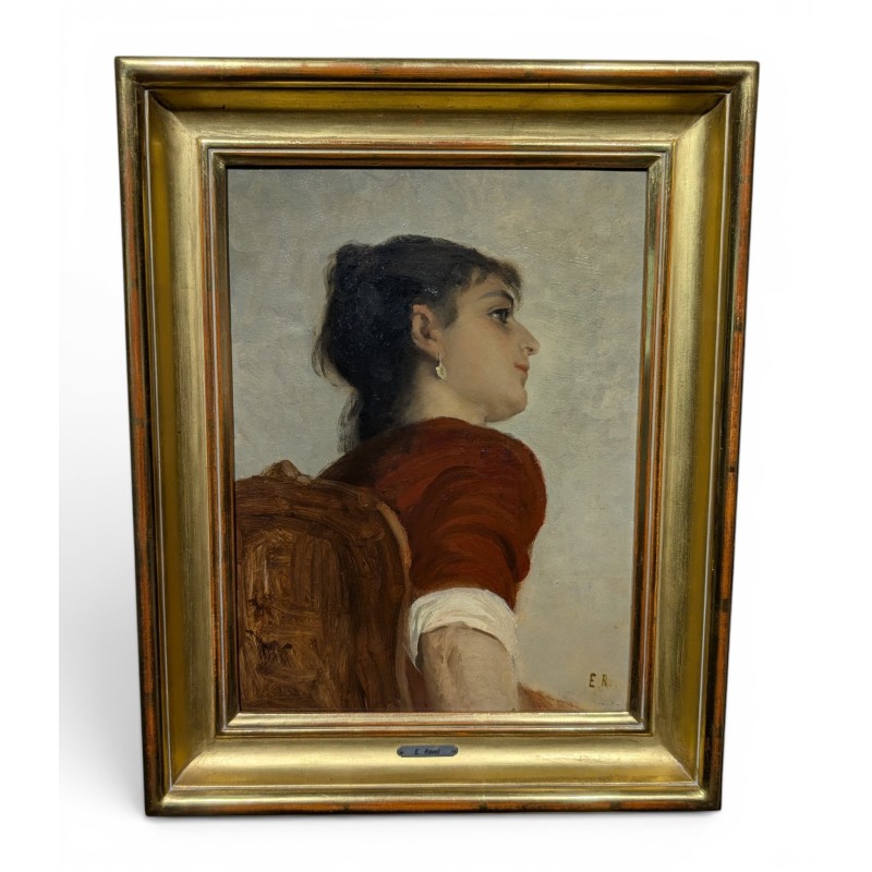 Tableau "Portrait" signé E.R.