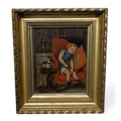 Tableau "Enfant dormant" signé J HUMBORG