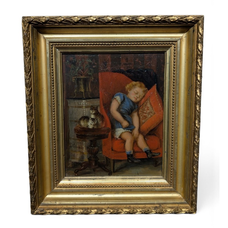 Tableau "Enfant dormant" signé J HUMBORG