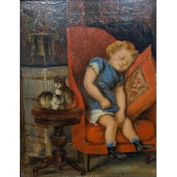 Tableau "Enfant dormant" signé J HUMBORG
