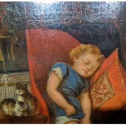 Tableau "Enfant dormant" signé J HUMBORG