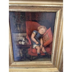 Tableau "Enfant dormant" signé J HUMBORG
