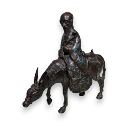 Toba sur sa mule en bronze cloisonné