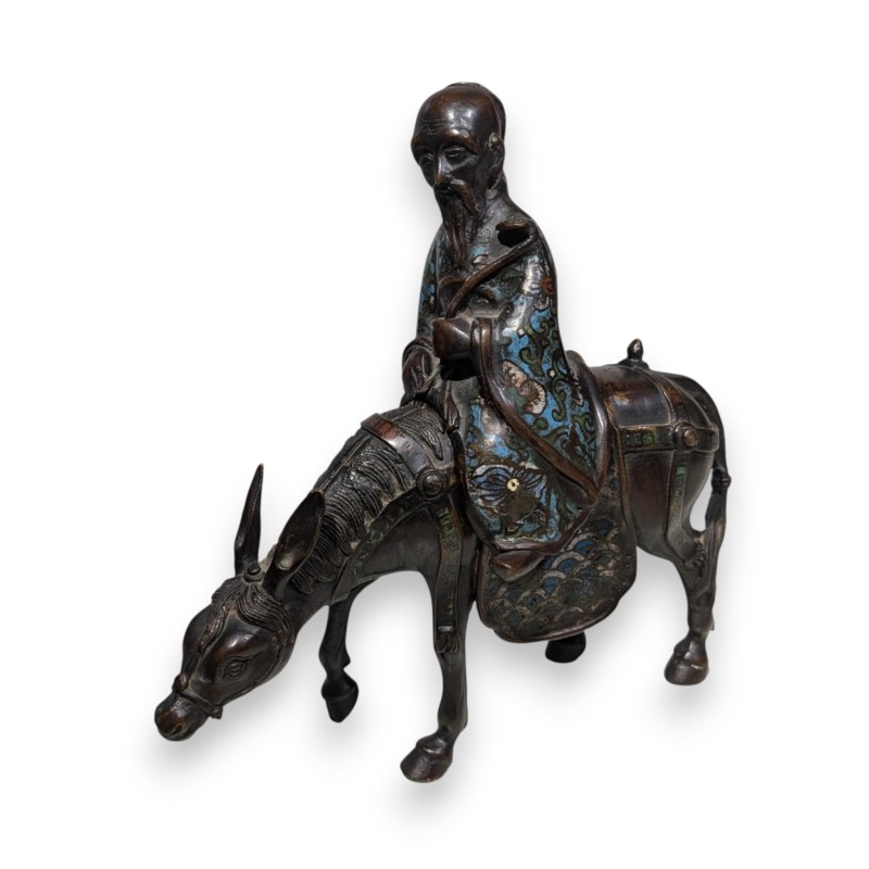 Toba sur sa mule en bronze cloisonné