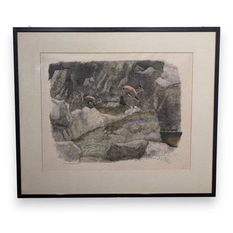 Gravure "Bouquetins d'Espagne" signée HAINARD