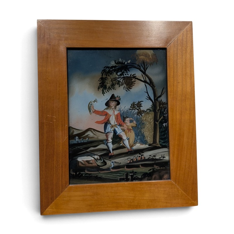 Peinture sous verre "Scène pastorale"