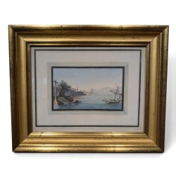 Gravure aquarellée "Saint-Prex" par HACKERT 1783