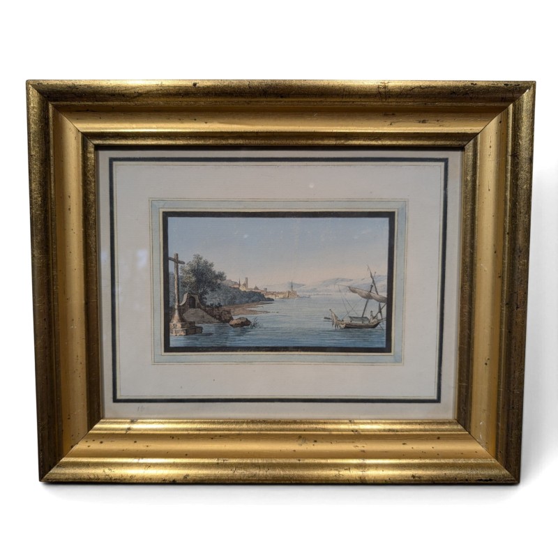 Gravure aquarellée "Saint-Prex" par HACKERT 1783