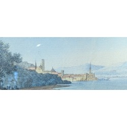 Gravure aquarellée "Saint-Prex" par HACKERT 1783