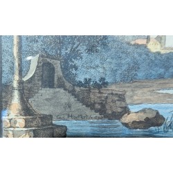 Gravure aquarellée "Saint-Prex" par HACKERT 1783