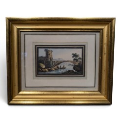 Gravure aquarellée "Saint-Gingolph" par HACKERT