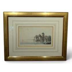 Gravure aquarellée "Chillon" par RIETER