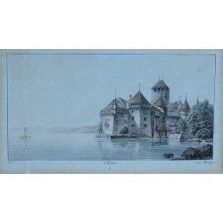 Gravure aquarellée "Chillon" par RIETER