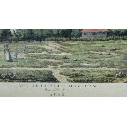Gravure aquarellée "Yverdon" par LE BARBIER