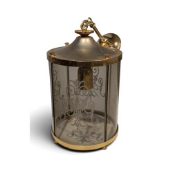 Lanterne ronde en laiton, verre gravé